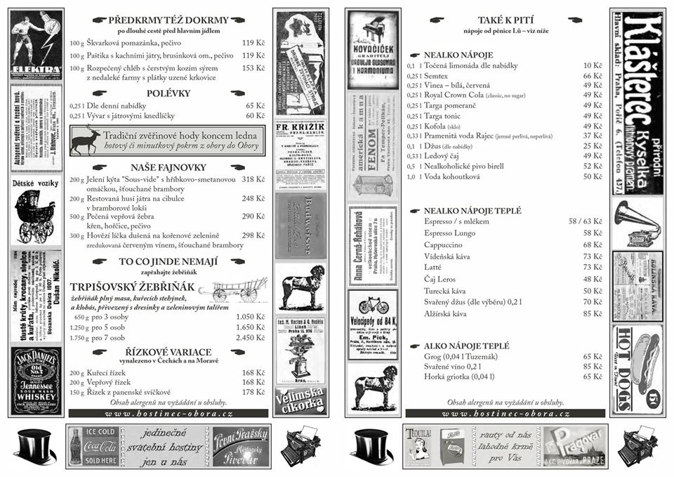 Hostinec Obora Trpišov - Jídelní lístek restaurace